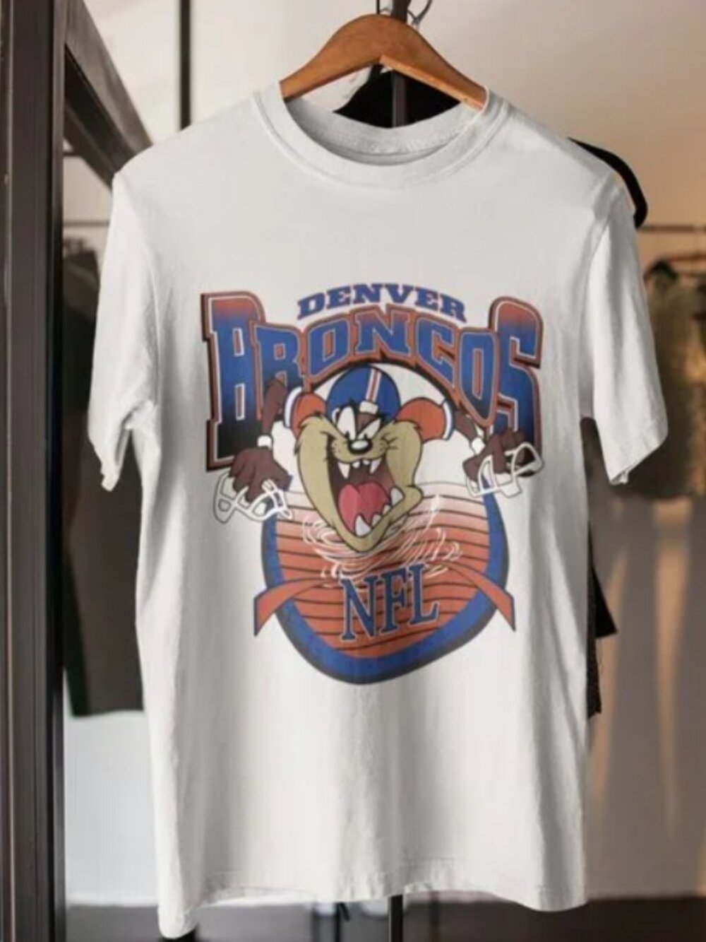 Vintage Denver Broncos Taz Looney Tunes T Shirt, Denver Football Retro Shirt